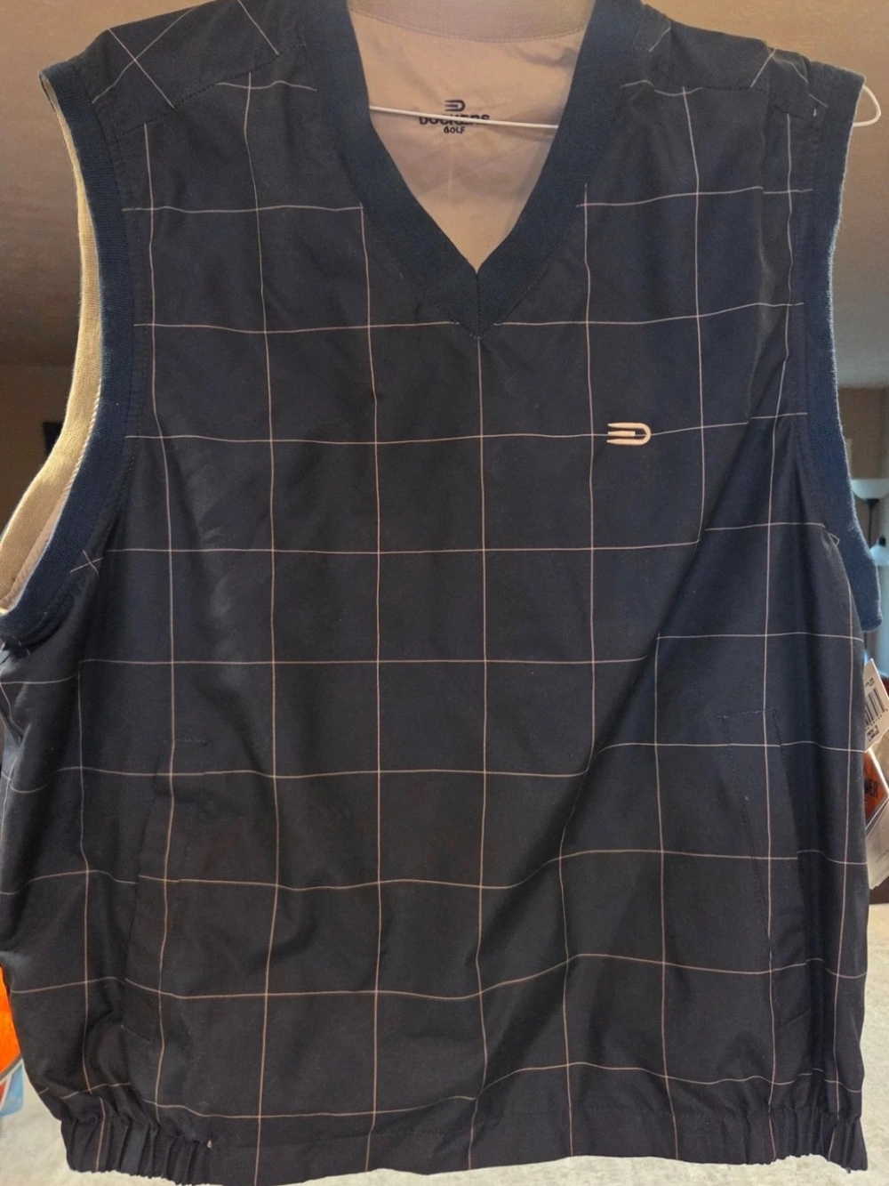 Dockers Navy Grid V-Neck Tank Golf Vest- LARGE